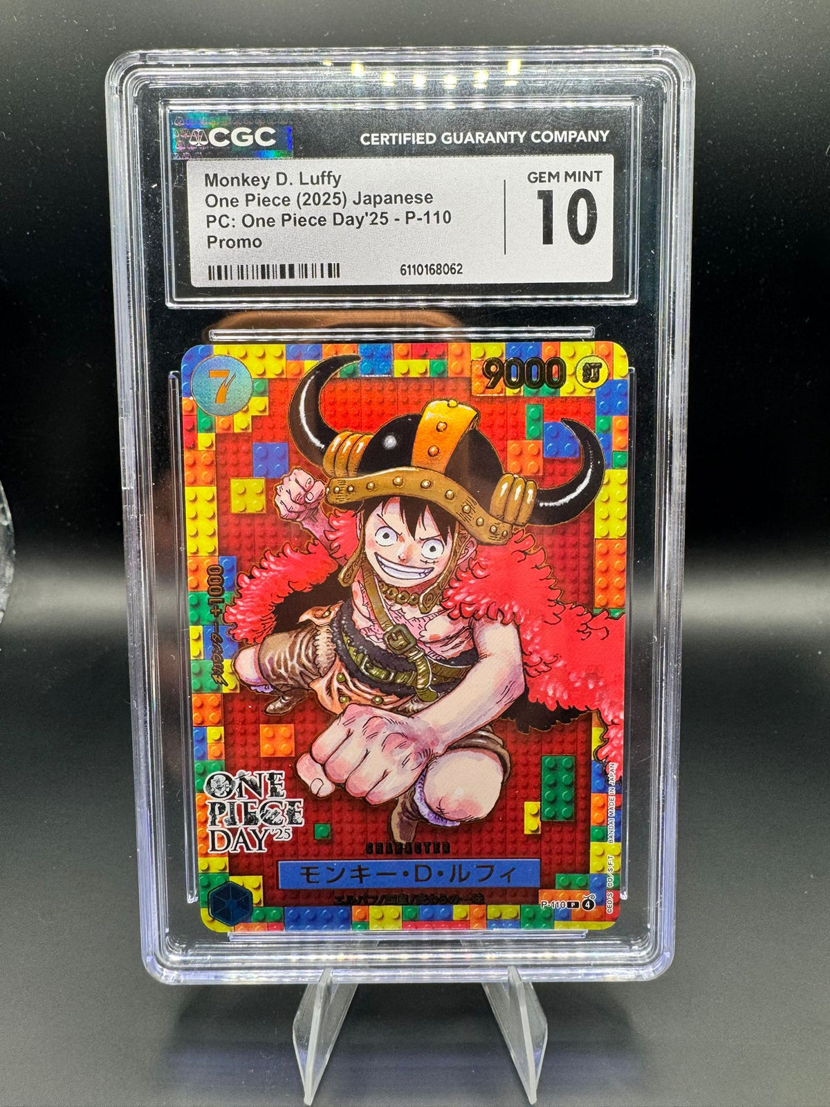 leggo luffy One Piece trading card featuring Monkey D. Luffy in a colorful packaging with CGC  10 grade certification 