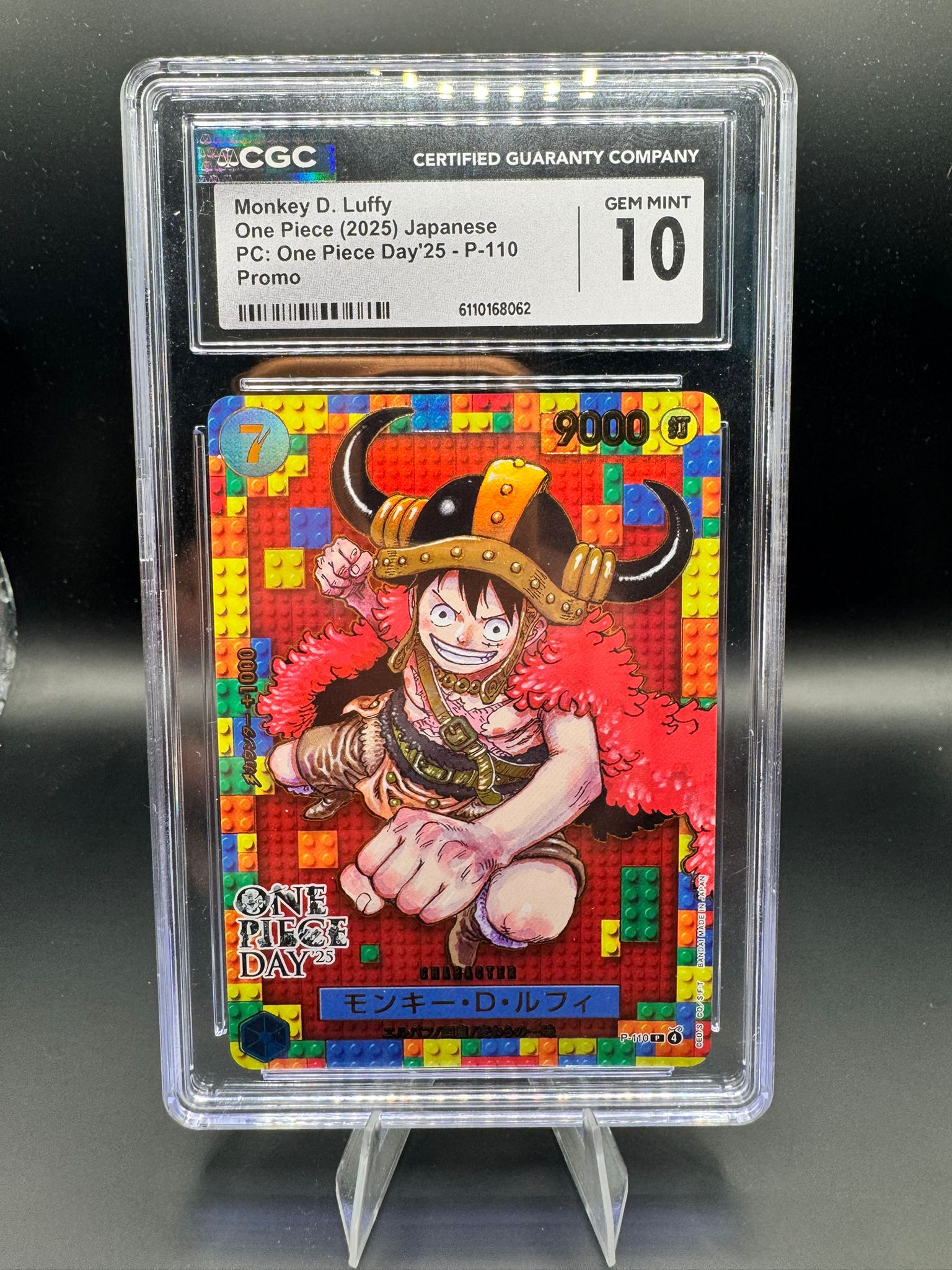 leggo luffy One Piece trading card featuring Monkey D. Luffy in a colorful packaging with CGC  10 grade certification 