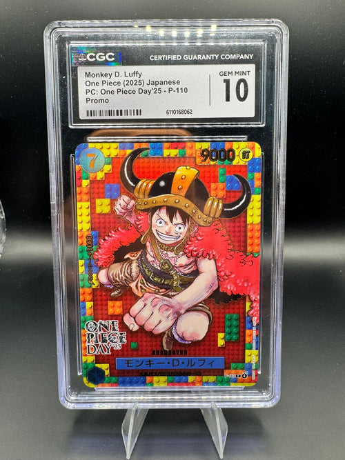 leggo luffy One Piece trading card featuring Monkey D. Luffy in a colorful packaging with CGC  10 grade certification 